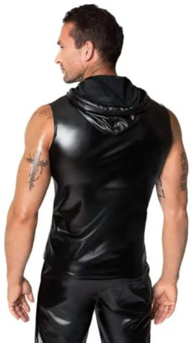 Männer ärmelloser Kapuzenpulli aus Power Wetlook-Gewebe: Sportlich, glänzend und vielseitig für jeden Anlassärmelloses Kapuzenshirt Noir H081 S