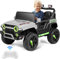 CUPCHID Voiture Électrique pour Enfants 12V avec Télécommande 2,4 G, Charge Maximale 50 Kg, Jeep avec Lumières LED, Musique, Cor, USB (Gris)
