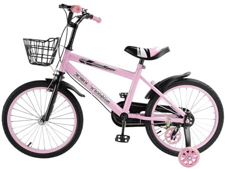 Areyourshop 18 Zoll Kinderfahrrad, Verstellbarer Sitz & Lenker, Kohlenstoffstahlrahmen, Doppelbremsen, Stoßfeste Speichenräder, Magnetische Blitzräder, Abnehmbare Stützräder, Jungen/Mädchen Fahrrad