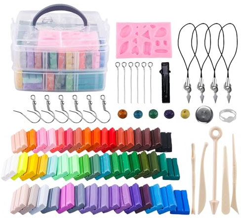 Polymer Clay, Knete Soft Set, 50 Farben Clay Kit, mit Sculpting Tools und Schmuck Zubehör, Ideal DIY Clay Geschenke für Erwachsene und Jugendliche