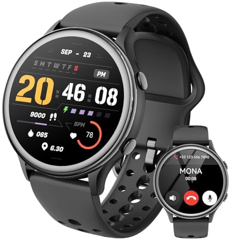 LOYEWAIER Bluetooth Anrufe Smart Watch Männer Frauen IP68 wasserdichte Männer Sport Fitness Tracker 1.27''Touch Screen Fasion Schwarz Silikon Smart Uhren für Android iOS