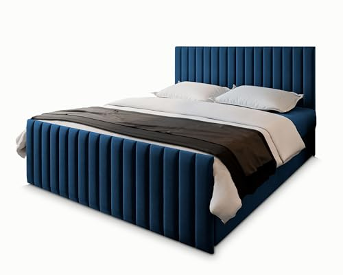 Masseno Boxspringbett Arion 140x200 cm Komplett-Set mit Matratze und Topper, Polsterbett mit Zwei Bettkästen -Blau, Kronos 09