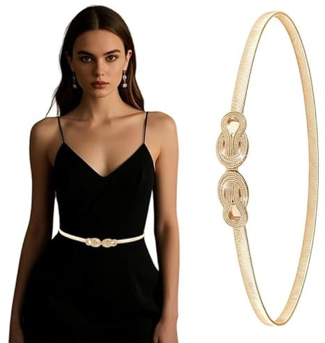 JAMAKALA Elastic Waist Belt for Women,Metal Elastic Stretch Belt,Women Skinny Belts for Dresses,Metal Adjustable Thin Waist Belts Stretch Waistband,Thin Waist Belt (Gold-A, 71cm)