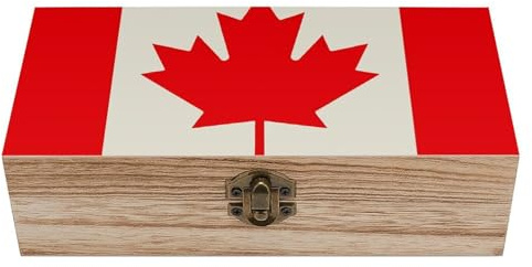 RTFGHJS Aufbewahrungsbox aus Holz, Retro-Design mit Kanada-Flagge, Retro-Dekor-Box, Andenken-Box mit Scharnierschloss, Schmuck-Aufbewahrungsbehälter, Holz-Geschenkbox für Kunst, Hobbys, Zuhause