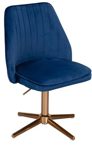 Schreibtischstuhl Dunkelblau Samt Design Drehstuhl mit Lehne | Schalenstuhl 120 kg Höhenverstellbar | Arbeitsstuhl ohne Rollen | Stuhl Schreibtisch Home-Office Drehbar