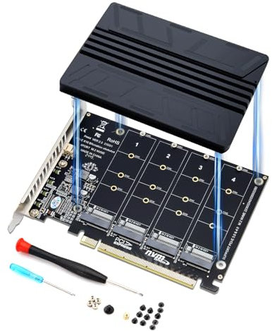 Quad Nvme M.2 PCle Cartes d'extension avec Dissipateur Thermique Binghe Carte Raid PCleX16 Nvme M.2 Carte mère Carte séparatrice PCIE (La Carte mère Doit Prendre en Charge la Division du Signal PCIE