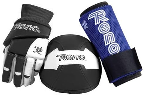 L'Estel Skates - Hockey Reno - Kit de Protecciones de Jugador de Hockey Patines - Guantes/Espinilleras/Rodilleras (Negro/Blanco, ALEVÍN)
