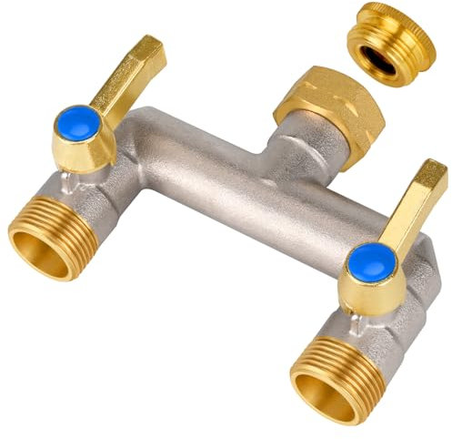 Distributeur d'eau 2 voies, distributeur d'eau à 2 compartiments, poignée allongée, adaptateur 3/4 pour maison, cour/machine à laver (grand courant)