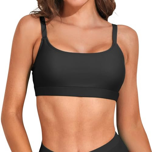 Zando Bikinioberteile Für Damen Bikini Oberteil Mit Bügel, Sportlich Bikini Top, Bathing Suit for Beach Holiday 2025, Verstellbarer Tankini-Badeanzug mit Flacher Front, Schwarz-Flach, L