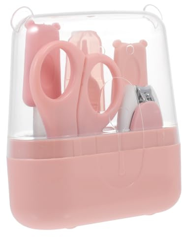 Babypflege Nagelknipser Satz 1 Satz Rosa Abs Edelstahl | Kinderschere, Feile, Ohrreiniger und Pinzette im Etui, Süße Form für Neugeborene Geschenk zur Shower