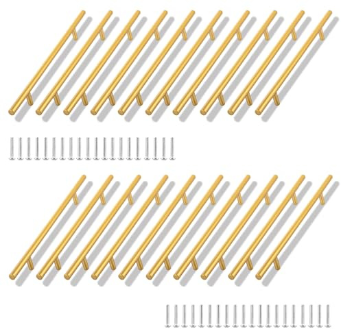 CYEER 20 Pack Black Kitchen Cupboard Handles 192mm Hole Center, Gold Drawer Door Handles, Aluminum Alloy T Bar Wardrobe Cabinet Pull Handle for Kitchen Bathroom Bedroom, Overall Length:300mm