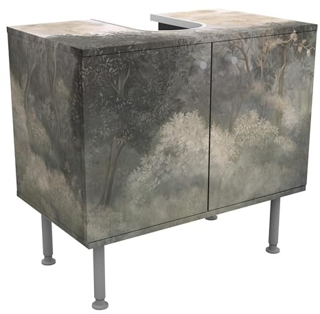 micasia Waschbeckenunterschrank 2 Türen Kunst höhenverstellbar mit Füßen - 60er Breite - Dschungel Retro Vintage Unterschrank grün Bad Gäste WC Möbel mit Motiv 1797