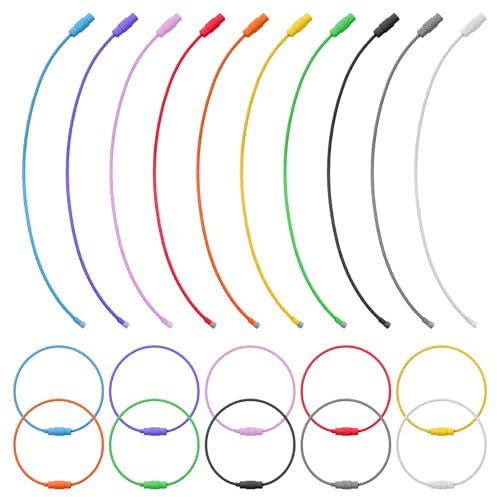 20 Pcs Metal Wire Keychains, 6 inch Stainless Steel Loops 2mm Wire Key Rings Kit Colored Coated Keychain Cable Connecter for Luggage Tags, Key Tags, Keyrings, Kitchen Utensils