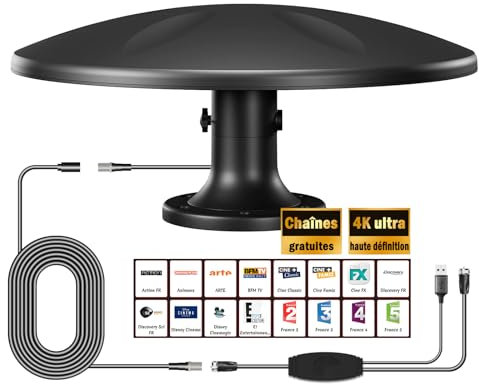 Antenne DTB DVB-T/DVB-T2 – pour Utilisation en extérieur, Longue portée de Plus de 200 km, amplificateur amélioré VHF-VHF-Dab HDTV pour extérieur/loft/Camping-Car/Caravane (Black (antenne RV))