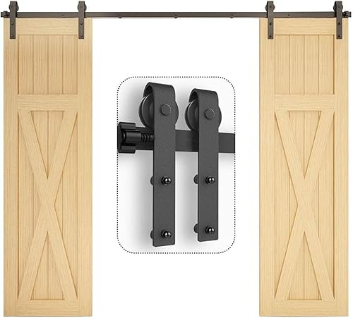 TSMST 274CM/9FT Sliding Barn Door Hardware Kit Track Roller Closet Accessory for Double Door