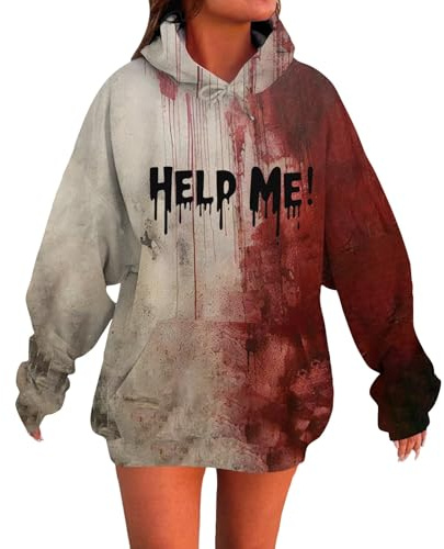 Qixiu Womens Oversized Hoodies WinterHalloween Bloodstain Cotton Sweatshirts Pullover 2025 Fashion Tops Trendy Outfits Katzen Pullover Katze