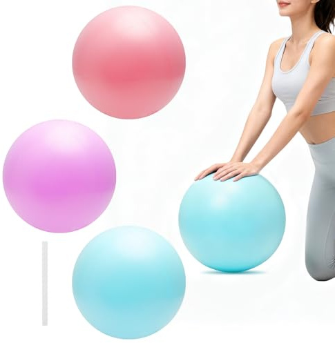 TNSLAND 3 Stück Pilates Ball 25 cm, Gymnastikball Klein mit Blasrohr | Lila Rosa Blau Pilatesball Gymnastik Fitnessball Yogaball, Kleiner Weicher Exercise Ball, für Gym Zuhause Büro Yoga Pilates