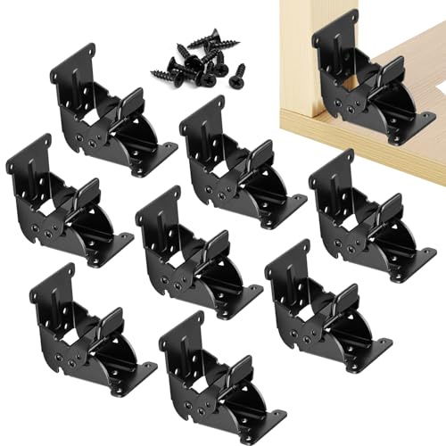 Klappwinkel Schwerlast 8er Pack – Selbstverriegelnde Scharniere mit Schrauben, Faltbare Stützhalterung für Tischbeine, Bettbeine, Werkbank – Schwarz