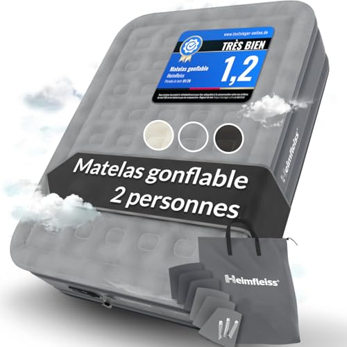 Heimfleiss® Materasso Gonfiabile Matrimoniale 150x200x45 cm | Letto Gonfiabile Matrimoniale Premium per 2 Persone | Materassino Autogonfiante per Ospiti e Campeggio con Pompa Integrata | Gray