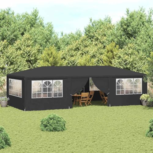 HETFTJN Partyzelt 4x9 m Anthrazit mit Seitenwänden, 90 g/m² PE Robustes Material für Outdoor-Nutzung, Stahlrahmen stabil und langlebig, Gartenpavillon für Familienfeiern und Camping Events
