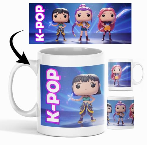 Armiprint Taza de Cerámica 350 ml · Diseño Estilo Muñeco Coleccionable Cabezón · Guerreras K Pop· Ilustración Artística · Taza de Desayuno Original