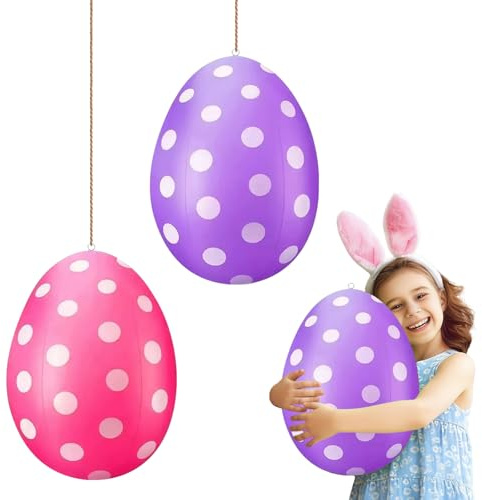 MINUBIN 2 Stück Ostereier zum Aufhängen Draussen Groß, 50 cm Bunte Ostereier XXL für Ostern Dekoration, 2 Farbe - Rosa, Lila (C)