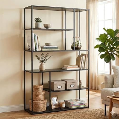 Dekoleidenschaft Regal Classico Bücherregal aus Metall, schwarz, Wohnzimmer Deko-Regal, Standregal, 6 Ebenen, 90 x 30 x 160 cm, Blumenrgal, Büroregal