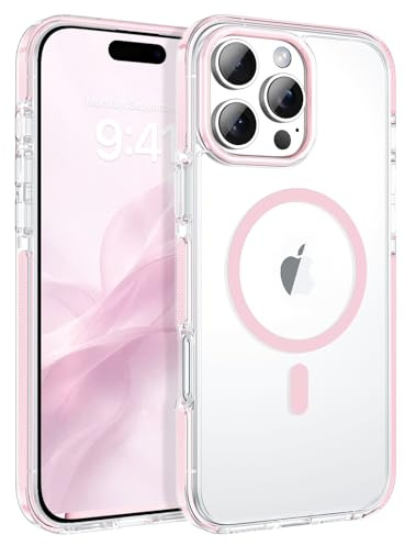 VENINGO Funda Magnética para iPhone 16 Pro MAX 6.9, Transparente/Rosa | Compatible con MagSafe carga inalámbrica,Protección grado militar antigolpes,Carcasa transparente 6.9 pulgadas antideslizante
