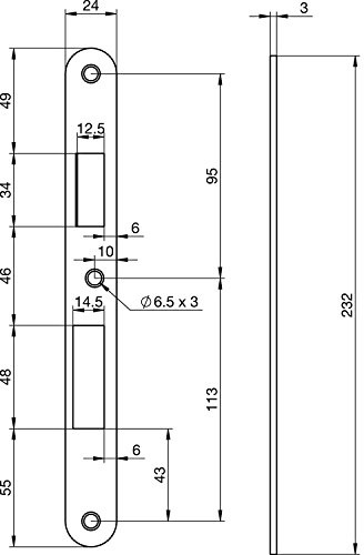 Schließblech EA 325 für Elektro-Mehrfachverriegelungsschlösser, 232x24x3 mm