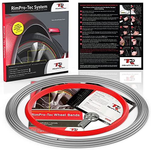 RIMPRO-TEC Felgenschutz selbstklebend & Styling Felgen kantenschutzring Felgenringe Felgenstyling Felgenschutzringz 13'' bis 22'' Zoll Außen Silber | Inneres rot.