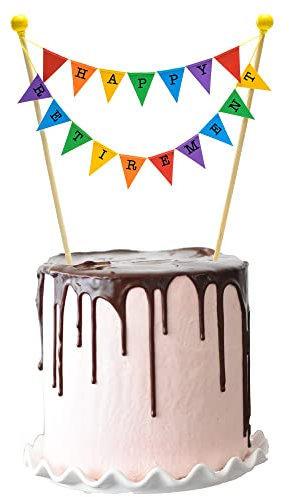 Amazing Buntings, Happy Retirement Cake Topper, Handmade Rainbow Bunting Flags Banner Decoration, Fully Assembled Party Decor, with Food Grade Poles