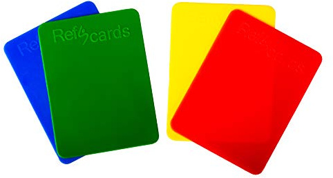 RefStuff RefScards Football Referee Red and Yellow Cards (Pack of 4 inc Blue & Green)