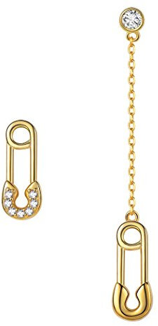 Suplight Asymmetrie Ohrringe 925 Sterling Silber Frauen Mädchen Schmuck Sicherheitsnadel Design Ohrhänger 18k vergoldet Zirkionia Schmuck für Valentinstag Geburtstag Muttertag(gold)
