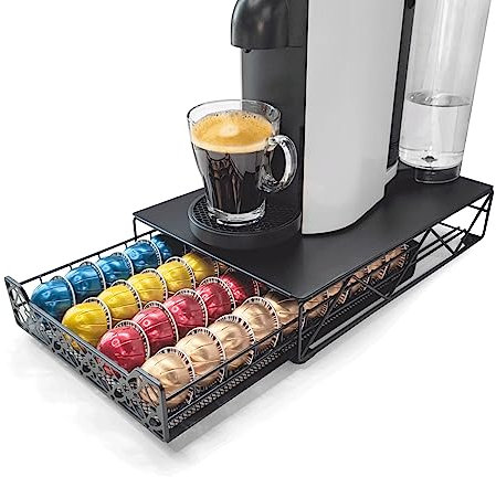RECAPS Coffee Pod Holder Drawer Storage Kitchen Organizer Compatible with Vertuoline Stores 40 Pods Black Color(Coffee Pods NOT Included)