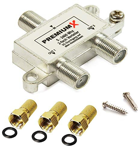 Premium X Switch 2-Fach Verteiler 5-2400 MHz SAT Umschalter Digital Kabel HDTV 4K inkl. 3 F-Stecker