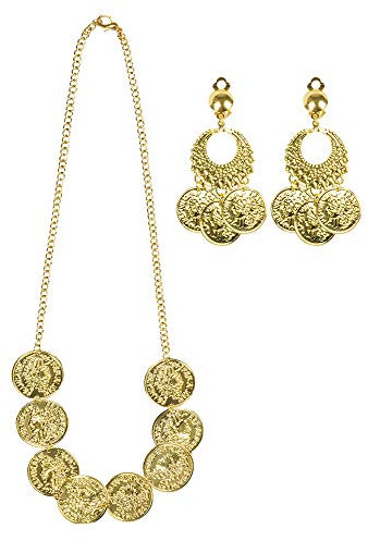 shoperama Schmuck Set Kette Clip-Ohrringe Gold-Münzen Göttin Haremsdame Wahrsagerin Zigeunerin Römerin Orient 1001 Nacht