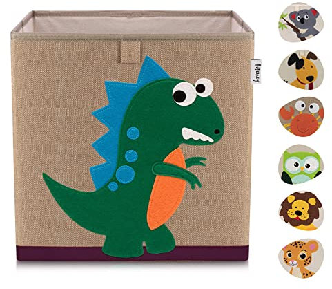 LIFENEY Aufbewahrungsbox Kinder mit Dinosaurier Motiv I Spielzeugbox mit Tiermotiv passend für Würfelregale I Ordnungsbox für das Kinderzimmer I Aufbewahrungskorb Kinder