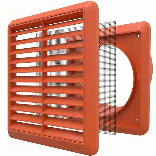 Kair Terracotta 100mm Louvred Vent Grille with Flyscreen and Rear Spigot | Push-fit installation, Integrated insect screen, Suitable for bathroom and kitchen extraction