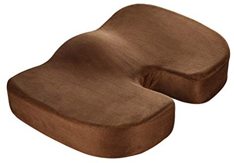 Orthopädisches Sitzkissen mit Gel Memory Foam Stuhlkissen zur Steißbein-Entlastung für Büro Heimbüro Rollstuhl & Auto - Gedächtnisschaum | Weiche Flanellabdeckung | Kaffee, 45x35x7cm