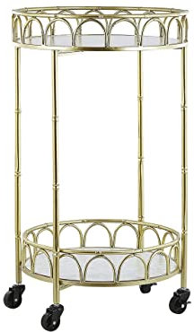 Servierwagen gold rund Metall mit Rollen Marmor Optik Glamour Stil Shafter