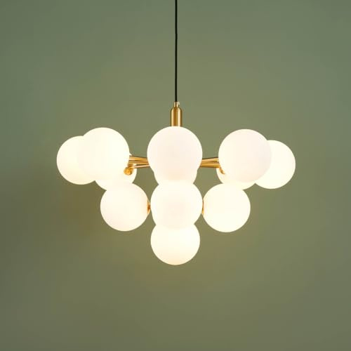 Kosilum – LED Hängeleuchte Gold mit weißen Kugeln – Coretta – Licht Warmweiß Beleuchtung Wohnzimmer Schlafzimmer Küche Flur – 13 x max 5 W – G9 – IP20