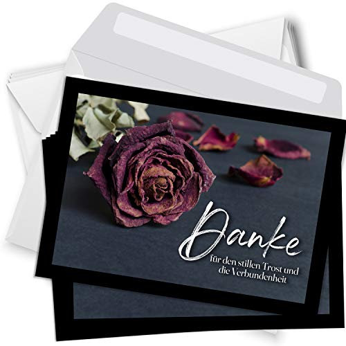 Trauer Danksagungskarten mit Umschlag | Motiv: Trockene Rose, 10 Stück | Dankeskarten DIN A6 Set | Trauerkarten Danksagung Danke sagen