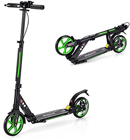 COSTWAY Kickscooter mit Klingel und Ständer, Scooter Roller höhenverstellbar, Tretroller klappbar, Cityroller bis 100kg belastbar, Scooter inkl. Traggurt, für Kinder und Erwachense (Grün)