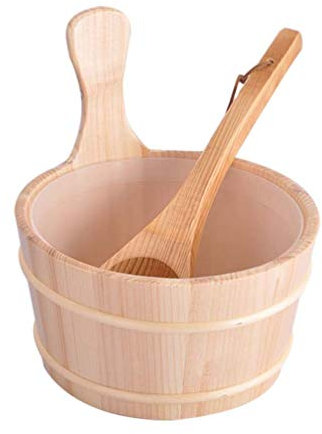 EXCEART 2Pcs Sauna Bucket with Ladle Wooden Sauna Bucket and Ladle Kit Spa Sauna Accessory for Sauna Steam Room Bathroom