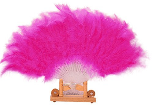 DUO ER 2pcs Wedding Showgirl Dance Elegant Large Feather Folding Hand Fan Decor Decal (Color : Hot Pink)