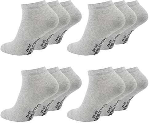 Paolo Renzo Sneaker Socken Damen & Herren aus Baumwolle 12 Paar Unisex Sneakersocken Kurze Socken OEKO-TEX Standard 100 Größe 39/42 Grau