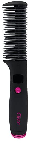 ELISON Cepillo compacto alisador, cepillo moldeador, dientes internos de cerámica, temperatura ajustable, funda blanda incluida, color negro/fucsia