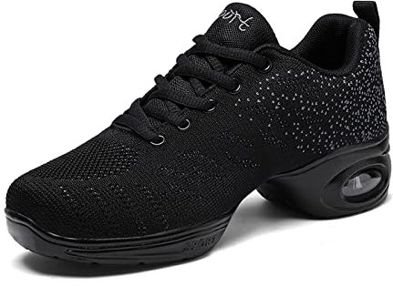 Jazzschuhe Damen Geteilte Sohle Tanzsneaker Erwachsene Atmungsaktiv Leicht Mesh Tanzschuhe Laufen Sportschuhe Schwarz1 38