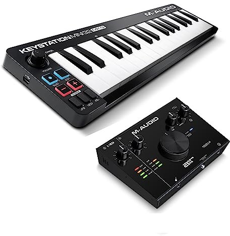 M-Audio Keystation Mini 32 MK3 + interfaz de audio AIR 192|4 - Teclado Controlador MIDI USB de 32 teclas con tarjeta de sonido USB/USB-C