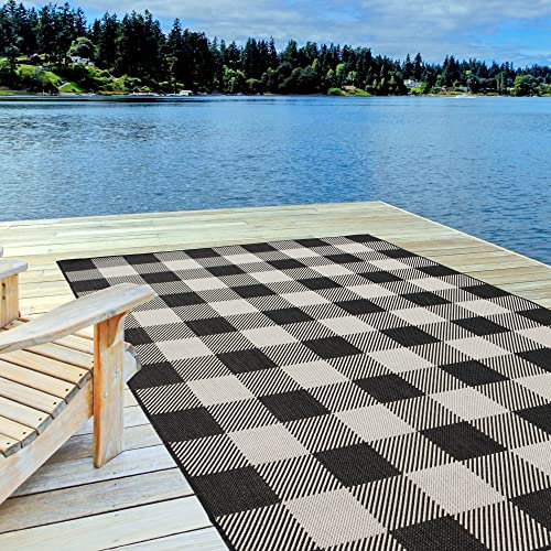 THE RUGS Outdoor Rug – Weather & UV Resistant Outdoor/Indoor Area Rugs - Durable Rugs for Patio, Deck, Garden, Kitchen, Bathroom or Living Room - Black, 200 x 290 cm